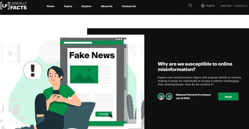 Logically Facts homepage - fake news checking