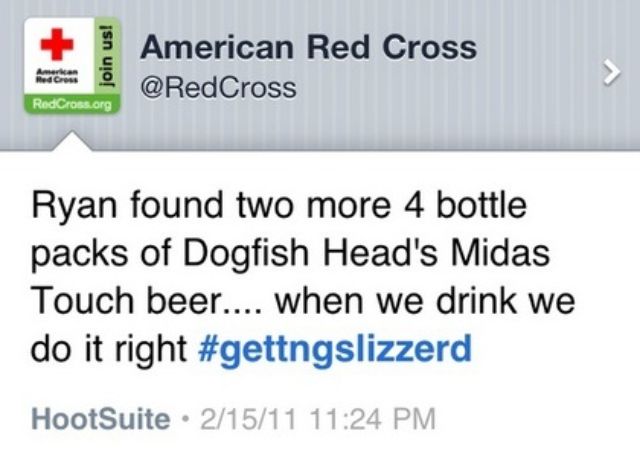 Image of Red Cross drunk Tweet